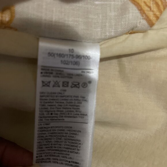 Banana Republic Linen Blend Mini Dress Yellow Beige Tropical Print Size 10 Pocke - Picture 7 of 7